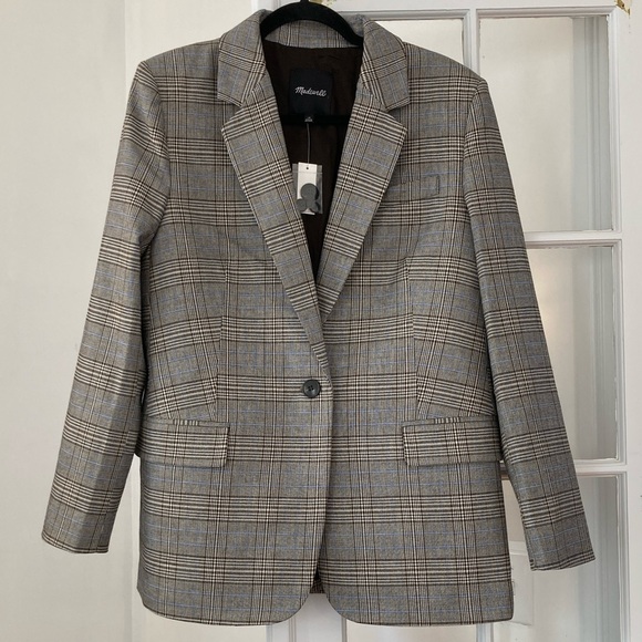 Madewell Jackets & Blazers - Madewell Italian Wool Fabric Houndstooth Plaid Blazer w/Contrast Felted Collar